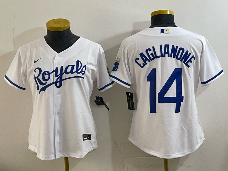 Youth  Kansas City Royals #14 Caglianone white Nike MLB 2025 jersey 001